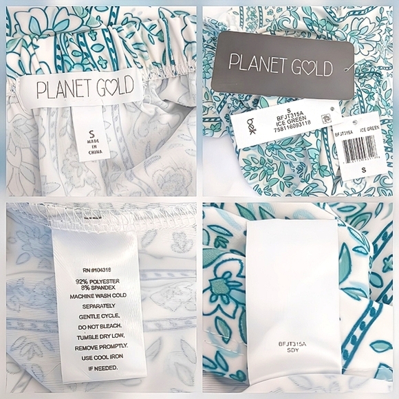 NWT Planet Gold Green Striped Boho Blouse Floral Off Shoulder Tie Sleeve Top S - Picture 5 of 8